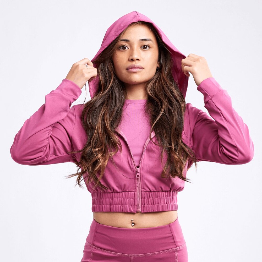 Callisto Collection Athletic Zip-Up Crop Hoodie Jacket Rose Dust